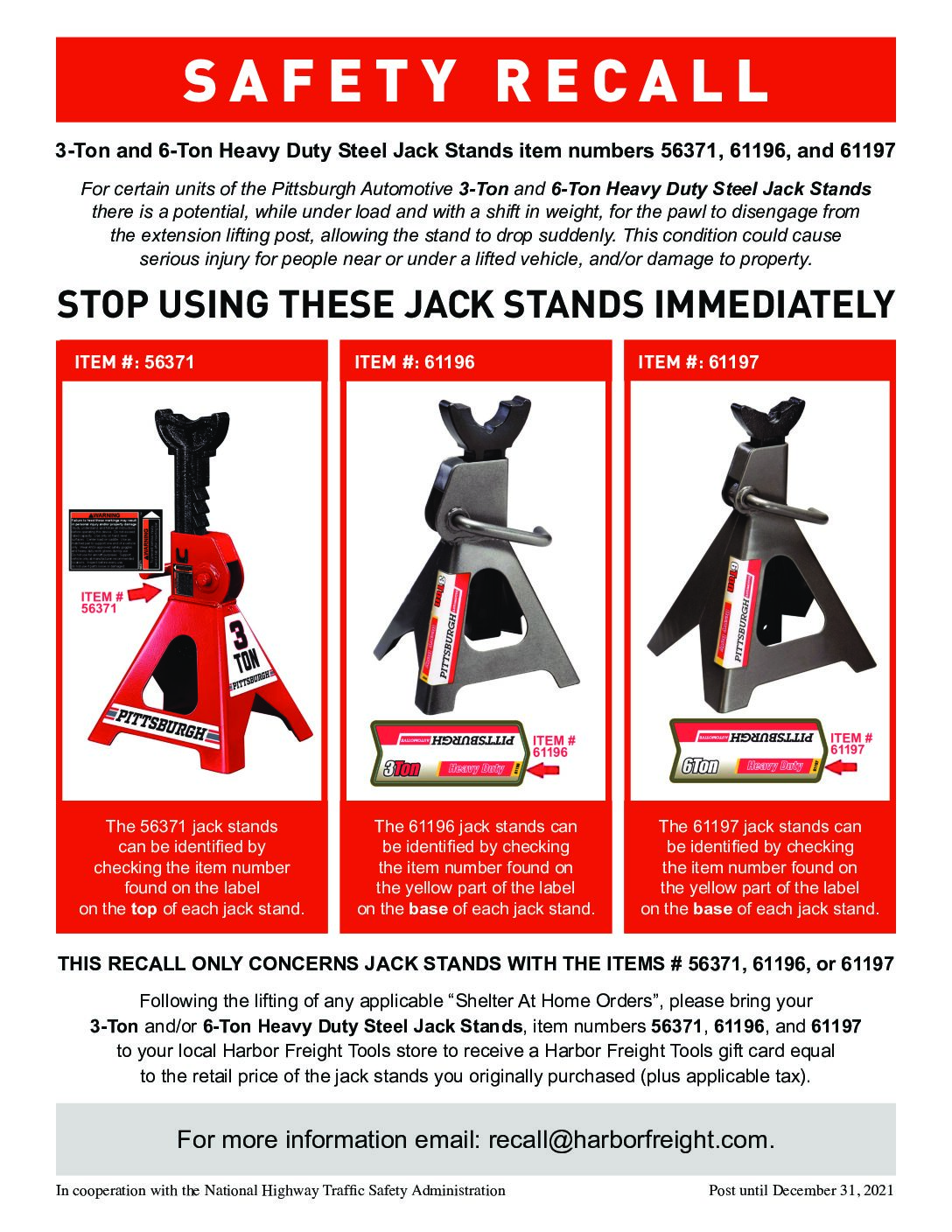 Shockingly, Almost 2 Million Jack Stands Recalled by Harbor Freight Tools, Inc.